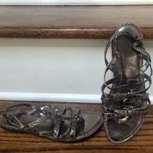 LOFT Pewter Silver Snakeskin Flat Sandals